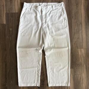 Vintage Carpenter Painters Pants White Distressed Mens Size 36x27 Wide Leg Loose